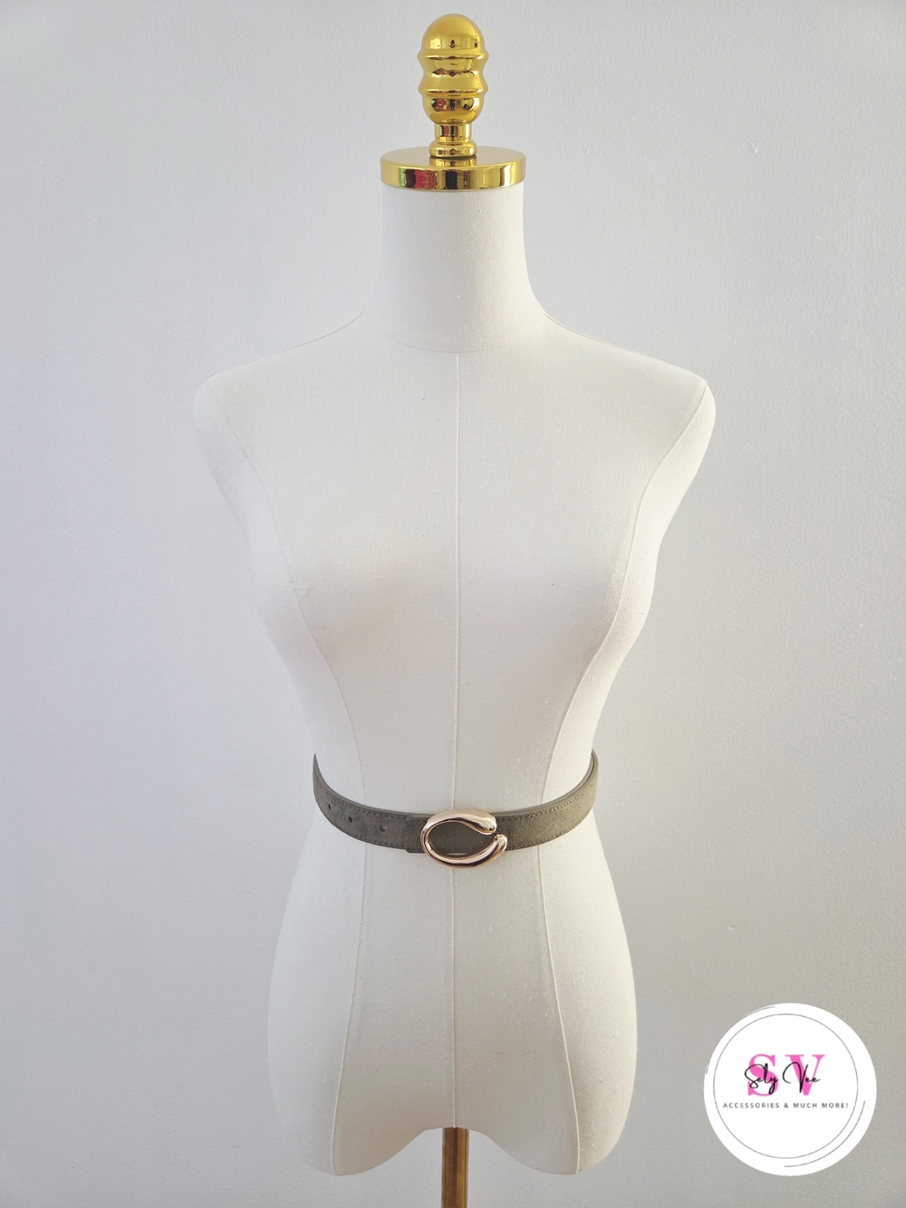 Green Suede like Belt with Gold Buckle